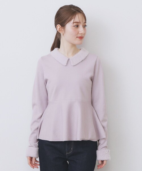 index（インデックス）の「フェザードッキングペプラムニット【洗濯機OK】（ニット/セーター・レディース・パープル/ブラック/オフホワイト・42/40/38/36）」の16枚目の写真