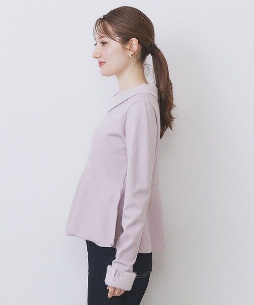 index（インデックス）の「フェザードッキングペプラムニット【洗濯機OK】（ニット/セーター・レディース・パープル/ブラック/オフホワイト・42/40/38/36）」の17枚目の写真