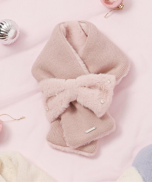 apres les cours（アプレレクール）の「リボンファーマフラー（マフラー・キッズ・アイボリー/サックスブルー/ピンク・120/140）」の3枚目の写真