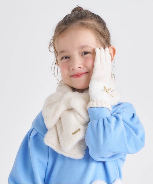 apres les cours（アプレレクール）の「リボンファーマフラー（マフラー・キッズ・アイボリー/サックスブルー/ピンク・120/140）」の2枚目の写真