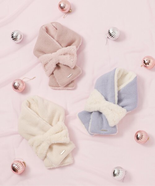 apres les cours（アプレレクール）の「リボンファーマフラー（マフラー・キッズ・アイボリー/サックスブルー/ピンク・120/140）」の16枚目の写真