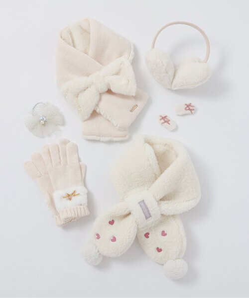 apres les cours（アプレレクール）の「リボンファーマフラー（マフラー・キッズ・アイボリー/サックスブルー/ピンク・120/140）」の4枚目の写真