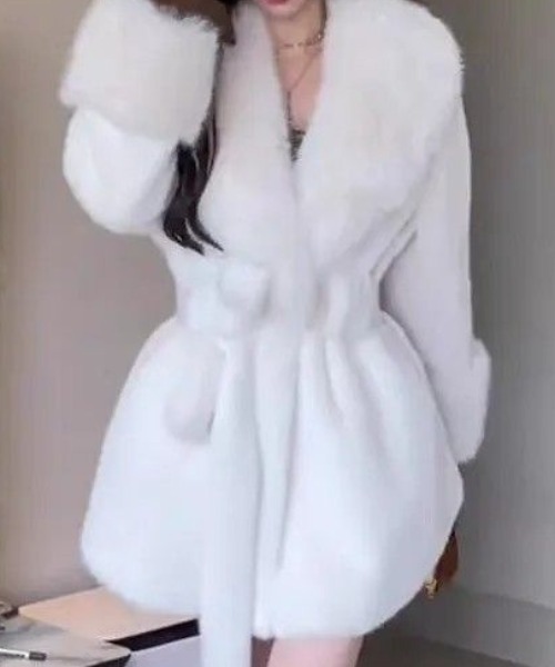 ショールカラーベルトフェイクファーコート（その他アウター）｜deux