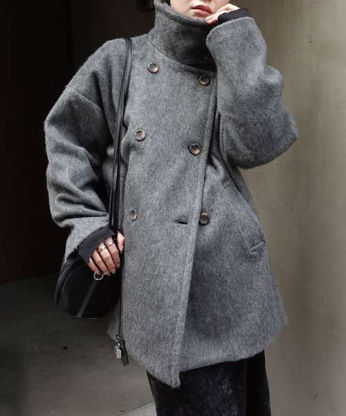 CORNERS(コーナーズ)の「シャギースタンドカラーコート(ステンカラーコート・レディース・ブラウン/アイボリー/チャコールグレー・M/L)」の1枚目の写真