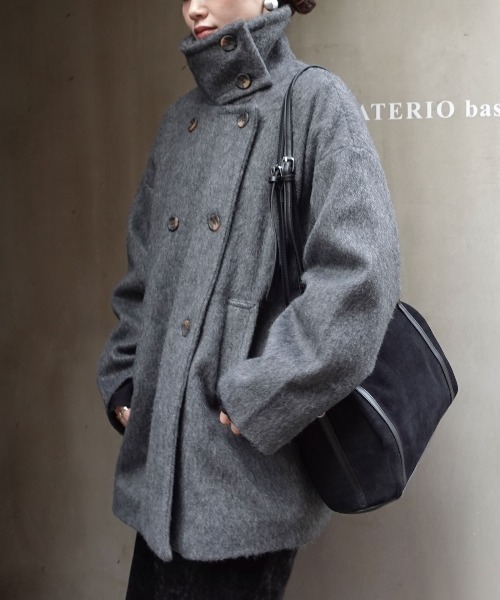 CORNERS(コーナーズ)の「シャギースタンドカラーコート(ステンカラーコート・レディース・ブラウン/アイボリー/チャコールグレー・M/L)」の6枚目の写真