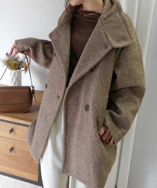 CORNERS(コーナーズ)の「シャギースタンドカラーコート(ステンカラーコート・レディース・ブラウン/アイボリー/チャコールグレー・M/L)」の8枚目の写真