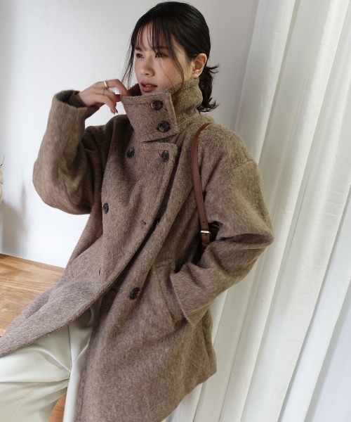 CORNERS(コーナーズ)の「シャギースタンドカラーコート(ステンカラーコート・レディース・ブラウン/アイボリー/チャコールグレー・M/L)」の10枚目の写真