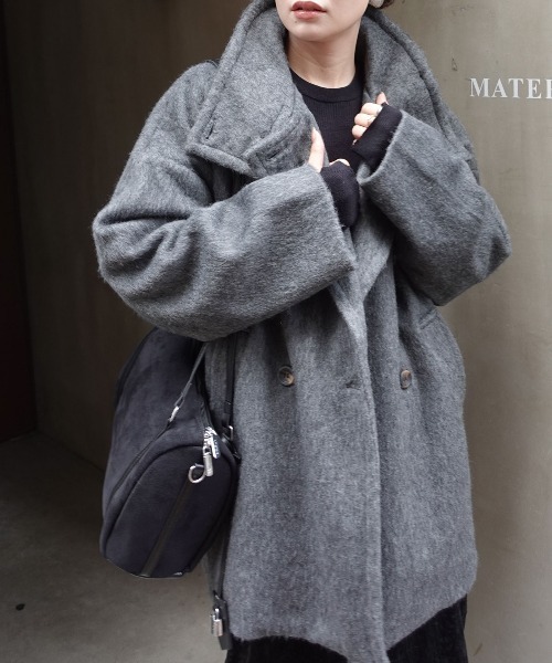 CORNERS(コーナーズ)の「シャギースタンドカラーコート(ステンカラーコート・レディース・ブラウン/アイボリー/チャコールグレー・M/L)」の12枚目の写真