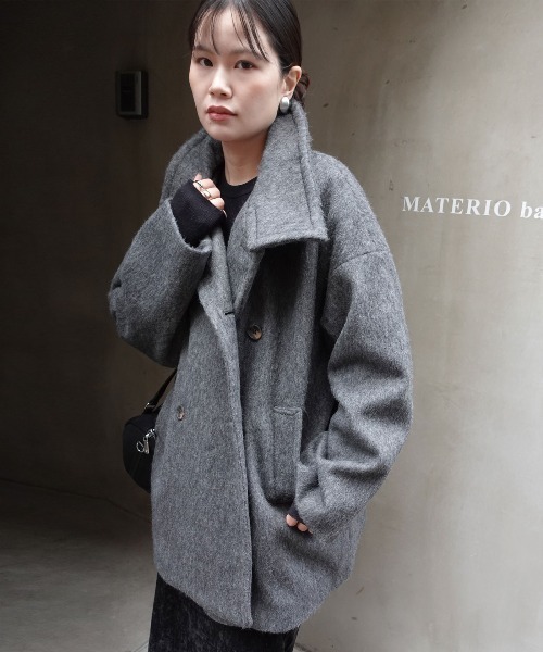 【つっぴ】シャギースタンドカラーコート つっぴ】シャギースタンドカラーコート 10月上旬お届け