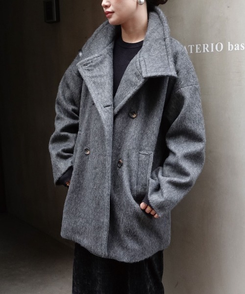 CORNERS(コーナーズ)の「シャギースタンドカラーコート(ステンカラーコート・レディース・ブラウン/アイボリー/チャコールグレー・M/L)」の15枚目の写真