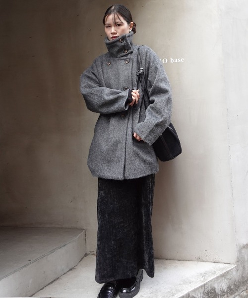 CORNERS(コーナーズ)の「シャギースタンドカラーコート(ステンカラーコート・レディース・ブラウン/アイボリー/チャコールグレー・M/L)」の17枚目の写真