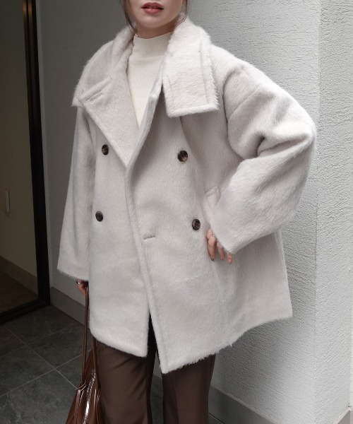 CORNERS(コーナーズ)の「シャギースタンドカラーコート(ステンカラーコート・レディース・ブラウン/アイボリー/チャコールグレー・M/L)」の18枚目の写真