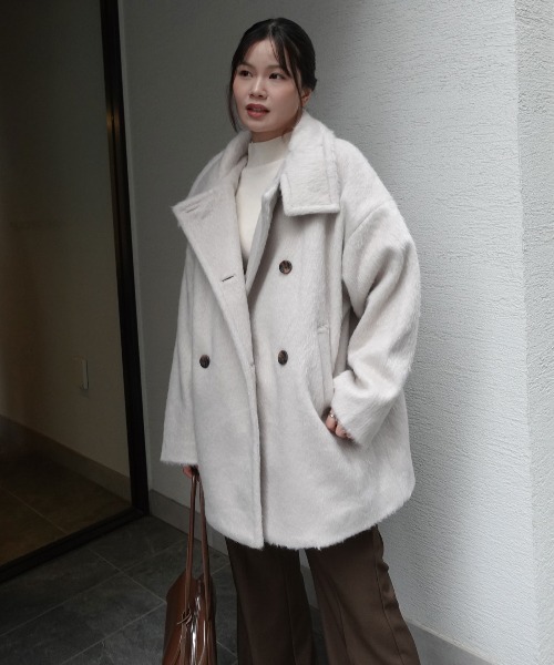 CORNERS(コーナーズ)の「シャギースタンドカラーコート(ステンカラーコート・レディース・ブラウン/アイボリー/チャコールグレー・M/L)」の19枚目の写真