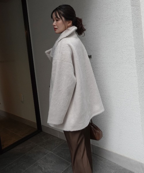 CORNERS(コーナーズ)の「シャギースタンドカラーコート(ステンカラーコート・レディース・ブラウン/アイボリー/チャコールグレー・M/L)」の20枚目の写真