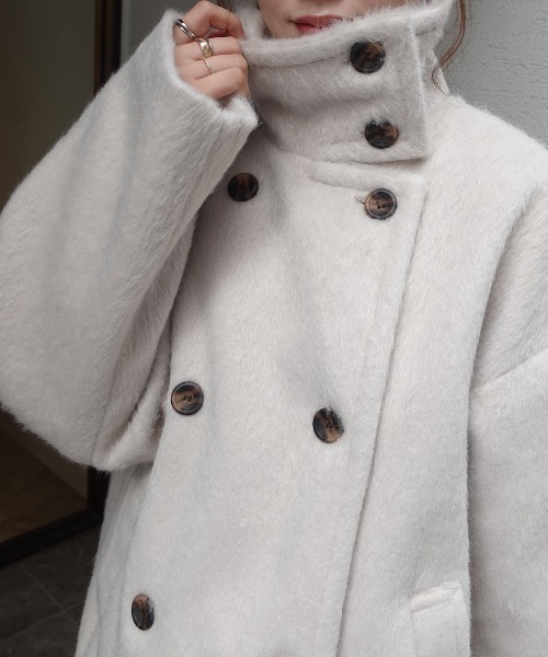 CORNERS(コーナーズ)の「シャギースタンドカラーコート(ステンカラーコート・レディース・ブラウン/アイボリー/チャコールグレー・M/L)」の21枚目の写真