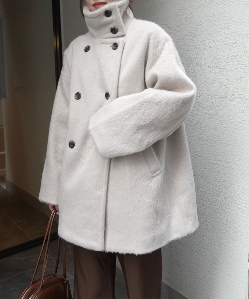 CORNERS(コーナーズ)の「シャギースタンドカラーコート(ステンカラーコート・レディース・ブラウン/アイボリー/チャコールグレー・M/L)」の22枚目の写真