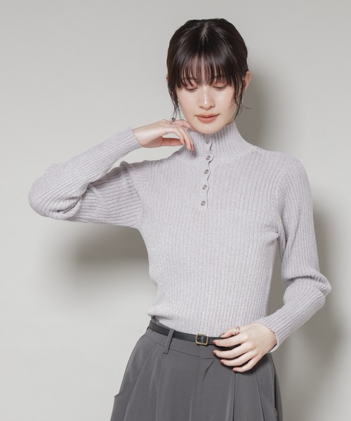 セール】前後2wayボタンネックベロアモールニット（ニット/セーター