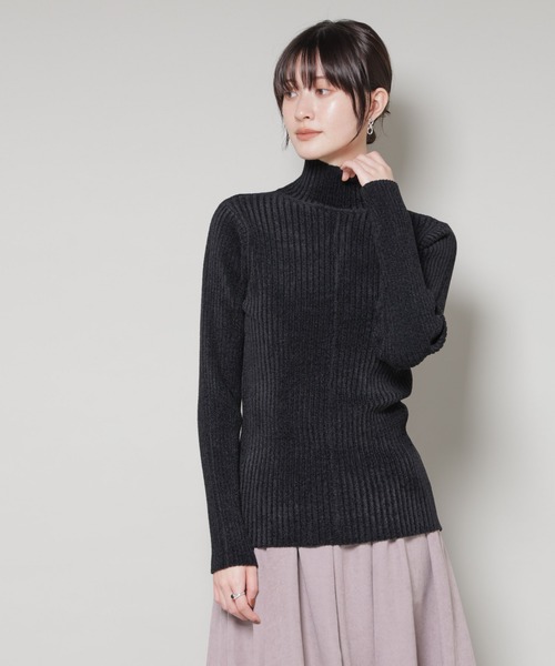 セール】前後2wayボタンネックベロアモールニット（ニット/セーター