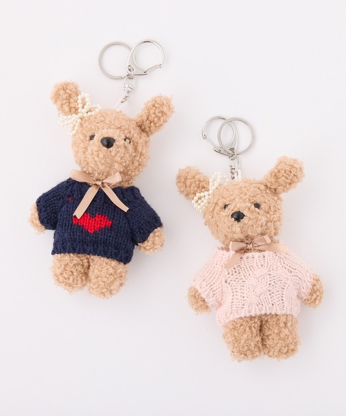 one after another NICE CLAUP（ワンアフターアナザーナイスクラップ）の「バッグチャーム ニットベア（チャーム・レディース・ネイビー/ピンク・FREE）」の3枚目の写真