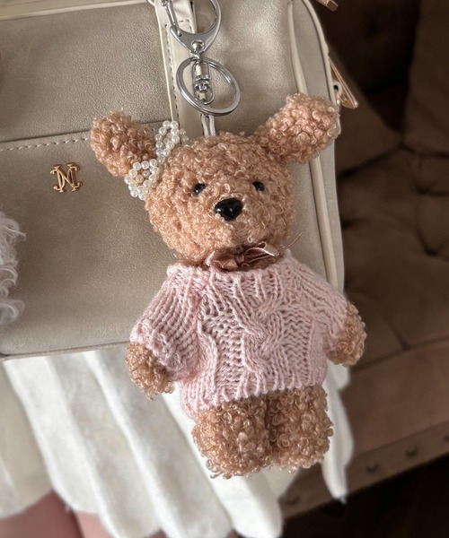 one after another NICE CLAUP（ワンアフターアナザーナイスクラップ）の「バッグチャーム ニットベア（チャーム・レディース・ネイビー/ピンク・FREE）」の4枚目の写真