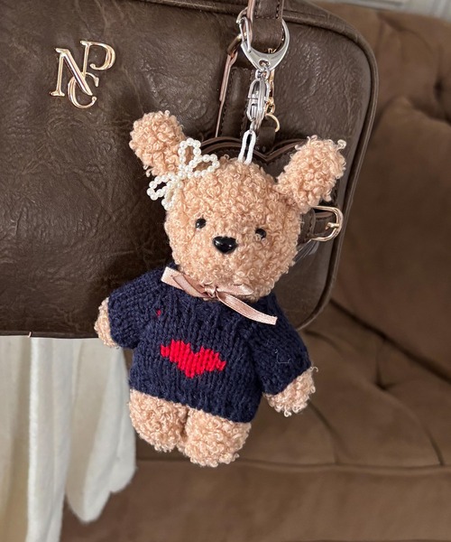 one after another NICE CLAUP（ワンアフターアナザーナイスクラップ）の「バッグチャーム ニットベア（チャーム・レディース・ネイビー/ピンク・FREE）」の5枚目の写真