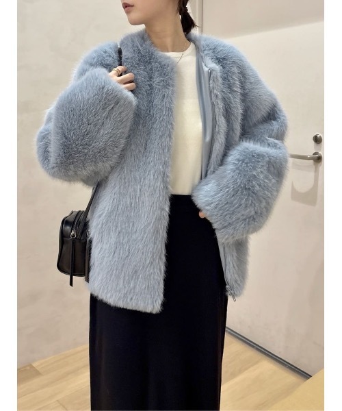 STYLEMIXER(スタイルミキサー)の「ノーカラーファージャケット(ノーカラージャケット・レディース・ブラック/ライトベージュ/サックスブルー・FREE)」の3枚目の写真