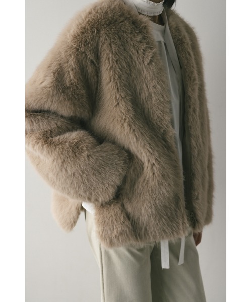 STYLEMIXER(スタイルミキサー)の「ノーカラーファージャケット(ノーカラージャケット・レディース・ブラック/ライトベージュ/サックスブルー・FREE)」の5枚目の写真