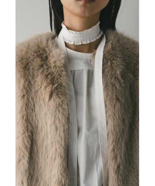 STYLEMIXER(スタイルミキサー)の「ノーカラーファージャケット(ノーカラージャケット・レディース・ブラック/ライトベージュ/サックスブルー・FREE)」の6枚目の写真