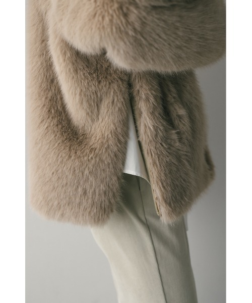 STYLEMIXER(スタイルミキサー)の「ノーカラーファージャケット(ノーカラージャケット・レディース・ブラック/ライトベージュ/サックスブルー・FREE)」の7枚目の写真