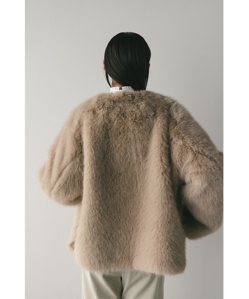 STYLEMIXER(スタイルミキサー)の「ノーカラーファージャケット(ノーカラージャケット・レディース・ブラック/ライトベージュ/サックスブルー・FREE)」の8枚目の写真