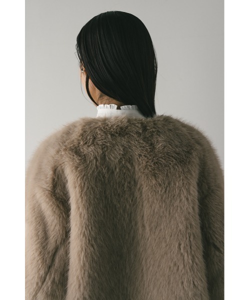 STYLEMIXER(スタイルミキサー)の「ノーカラーファージャケット(ノーカラージャケット・レディース・ブラック/ライトベージュ/サックスブルー・FREE)」の9枚目の写真