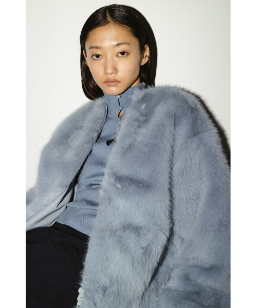 STYLEMIXER(スタイルミキサー)の「ノーカラーファージャケット(ノーカラージャケット・レディース・ブラック/ライトベージュ/サックスブルー・FREE)」の13枚目の写真