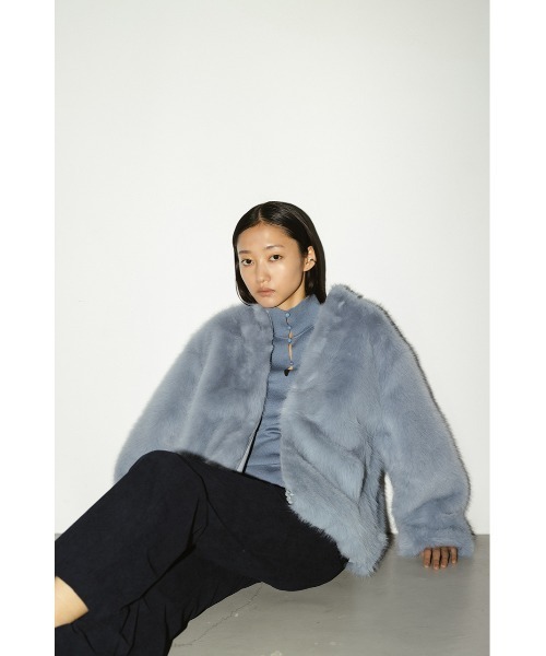 STYLEMIXER(スタイルミキサー)の「ノーカラーファージャケット(ノーカラージャケット・レディース・ブラック/ライトベージュ/サックスブルー・FREE)」の15枚目の写真