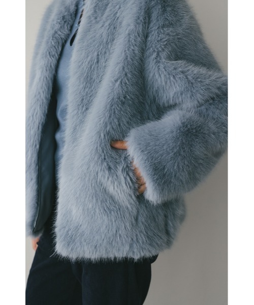 STYLEMIXER(スタイルミキサー)の「ノーカラーファージャケット(ノーカラージャケット・レディース・ブラック/ライトベージュ/サックスブルー・FREE)」の20枚目の写真