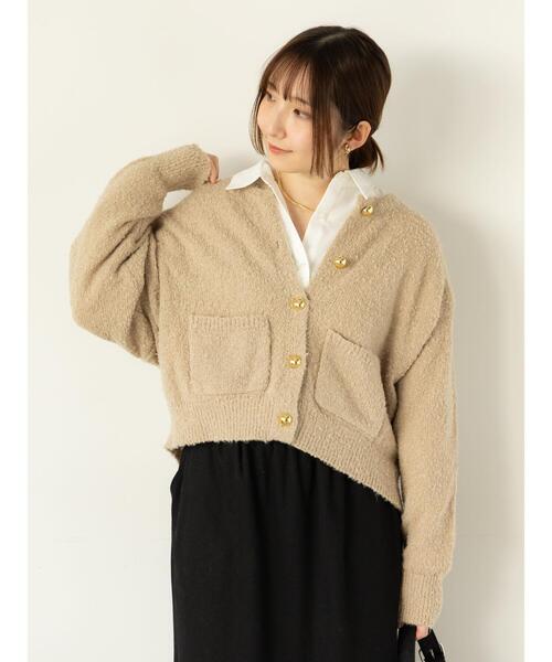 Te chichi TERRASSE（テチチテラス）の「ブークレ金釦クルーネックカーディガン（カーディガン/ボレロ・レディース・ブルー/グレー/ピンク/ベージュ・F）」の14枚目の写真