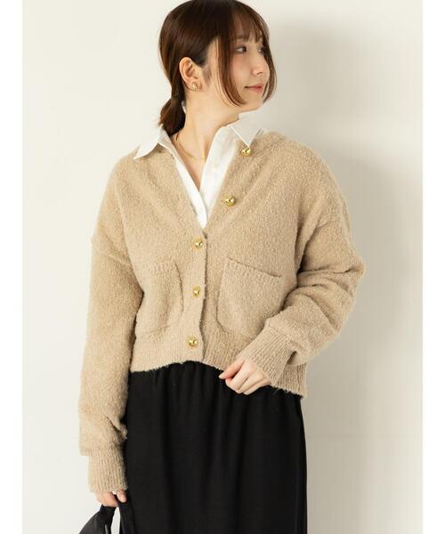 Te chichi TERRASSE（テチチテラス）の「ブークレ金釦クルーネックカーディガン（カーディガン/ボレロ・レディース・ブルー/グレー/ピンク/ベージュ・F）」の15枚目の写真