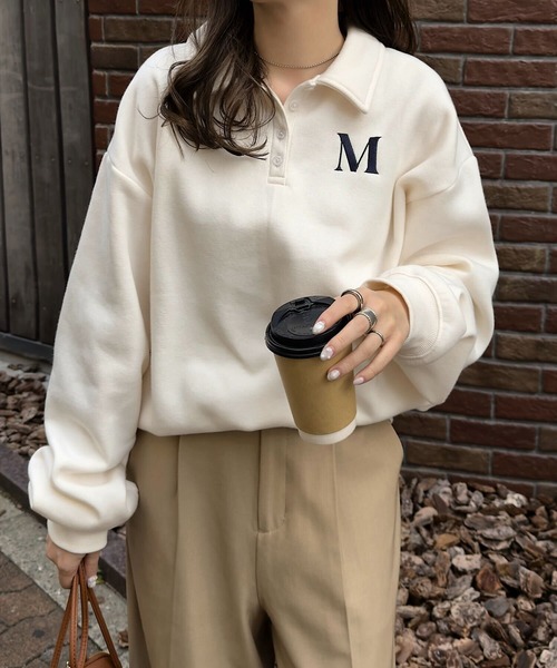 KOBE LETTUCE（コウベレタス）の「[ 裏起毛 ] ポロスウェット（スウェット・レディース・ネイビー/アイボリー・M）」の3枚目の写真