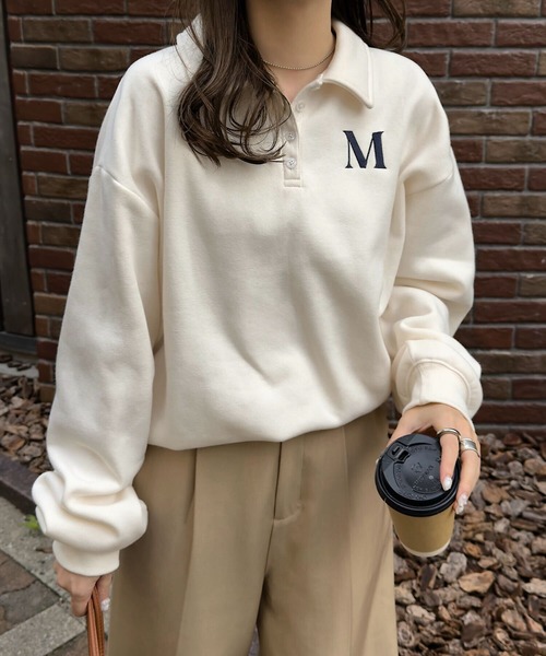KOBE LETTUCE（コウベレタス）の「[ 裏起毛 ] ポロスウェット（スウェット・レディース・ネイビー/アイボリー・M）」の4枚目の写真