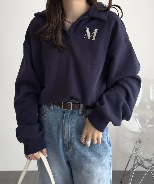 KOBE LETTUCE（コウベレタス）の「[ 裏起毛 ] ポロスウェット（スウェット・レディース・ネイビー/アイボリー・M）」の21枚目の写真