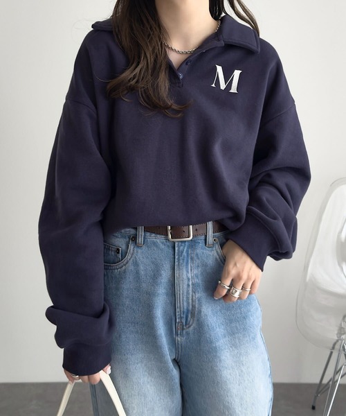 KOBE LETTUCE（コウベレタス）の「[ 裏起毛 ] ポロスウェット（スウェット・レディース・ネイビー/アイボリー・M）」の11枚目の写真