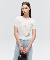 CITYBREEZE（シティブリーズ）の「スカシパフ半袖カーディガン_ホワイト（カーディガン/ボレロ）」