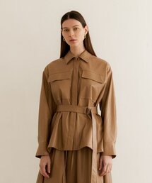 オーバーサイズアーティフィシャルレザーシャツ - ベージュ
