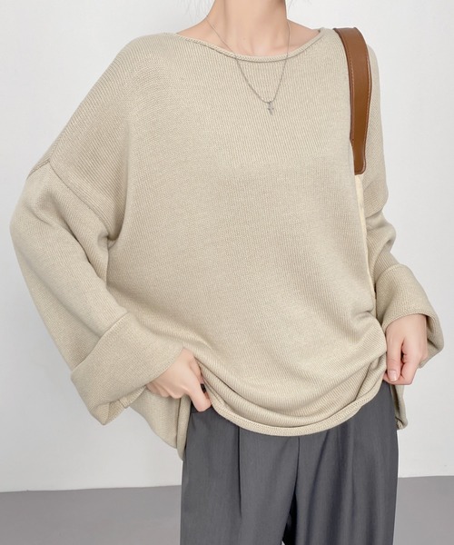 CHUN CHUN NOTES(チュンチュンノーツ)の「美シルエットゆるニット/体型カバー×きれいめカジュアル(ニット/セーター・レディース・モカ/ライトベージュ/ブルー・F)」の11枚目の写真