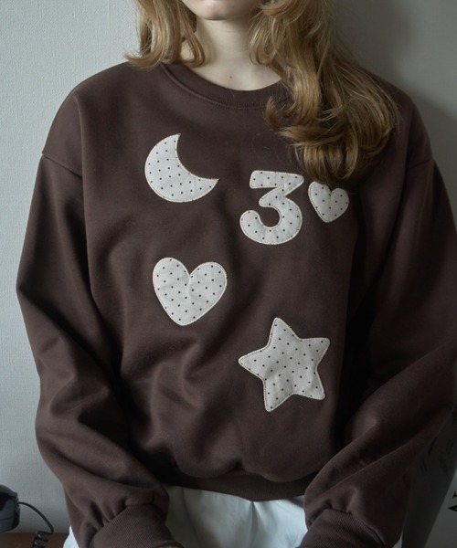 Birthday room（バースデイルーム）の「ドットパッチワークスウェット/Dot patchwork sweatshirt（スウェット・レディース・ネイビー/ホワイト/ブラウン・FREE）」の3枚目の写真