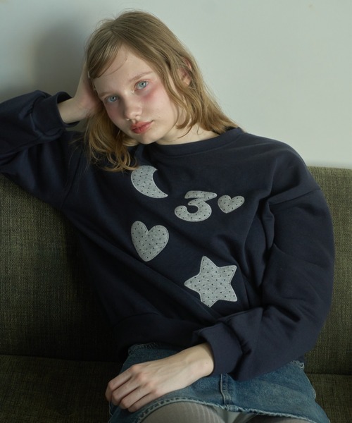 Birthday room（バースデイルーム）の「ドットパッチワークスウェット/Dot patchwork sweatshirt（スウェット・レディース・ネイビー/ホワイト/ブラウン・FREE）」の18枚目の写真