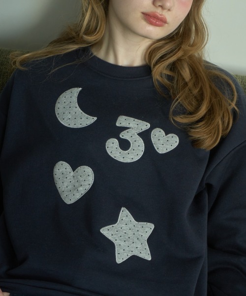 Birthday room（バースデイルーム）の「ドットパッチワークスウェット/Dot patchwork sweatshirt（スウェット・レディース・ネイビー/ホワイト/ブラウン・FREE）」の19枚目の写真