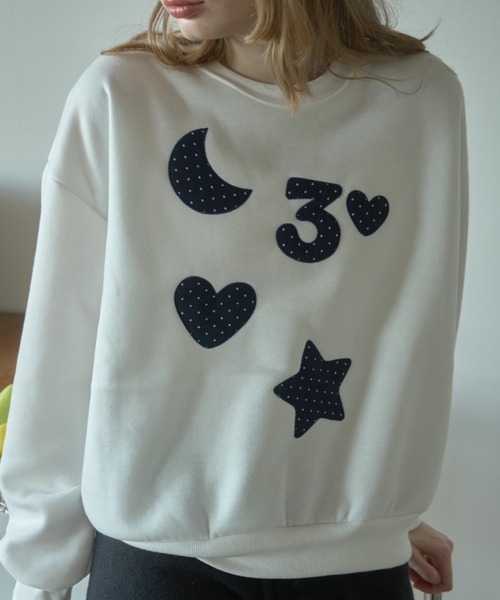 Birthday room（バースデイルーム）の「ドットパッチワークスウェット/Dot patchwork sweatshirt（スウェット・レディース・ネイビー/ホワイト/ブラウン・FREE）」の4枚目の写真
