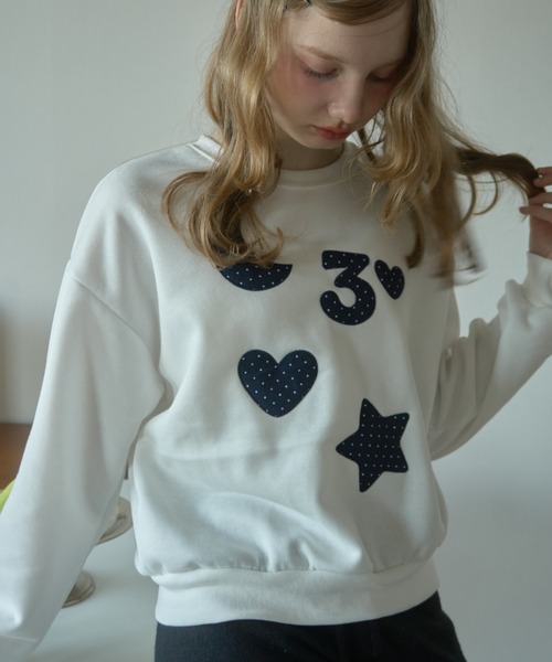 Birthday room（バースデイルーム）の「ドットパッチワークスウェット/Dot patchwork sweatshirt（スウェット・レディース・ネイビー/ホワイト/ブラウン・FREE）」の5枚目の写真