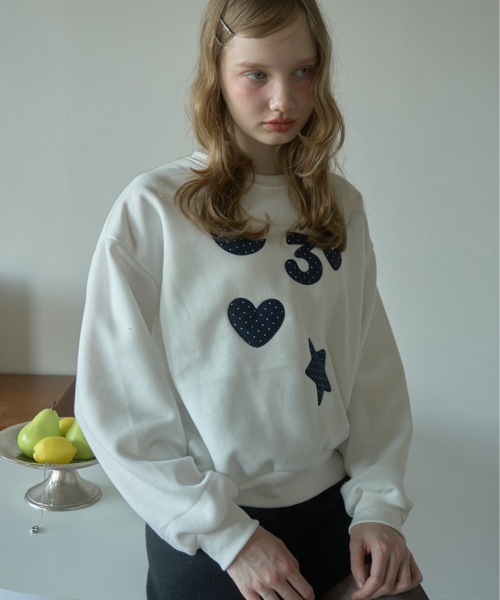 Birthday room（バースデイルーム）の「ドットパッチワークスウェット/Dot patchwork sweatshirt（スウェット・レディース・ネイビー/ホワイト/ブラウン・FREE）」の7枚目の写真