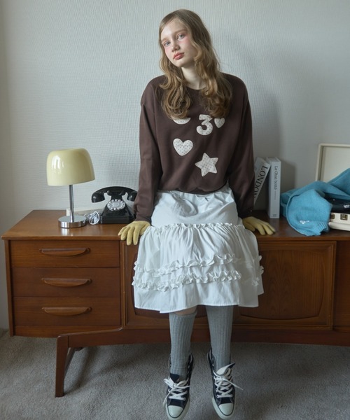 Birthday room（バースデイルーム）の「ドットパッチワークスウェット/Dot patchwork sweatshirt（スウェット・レディース・ネイビー/ホワイト/ブラウン・FREE）」の11枚目の写真